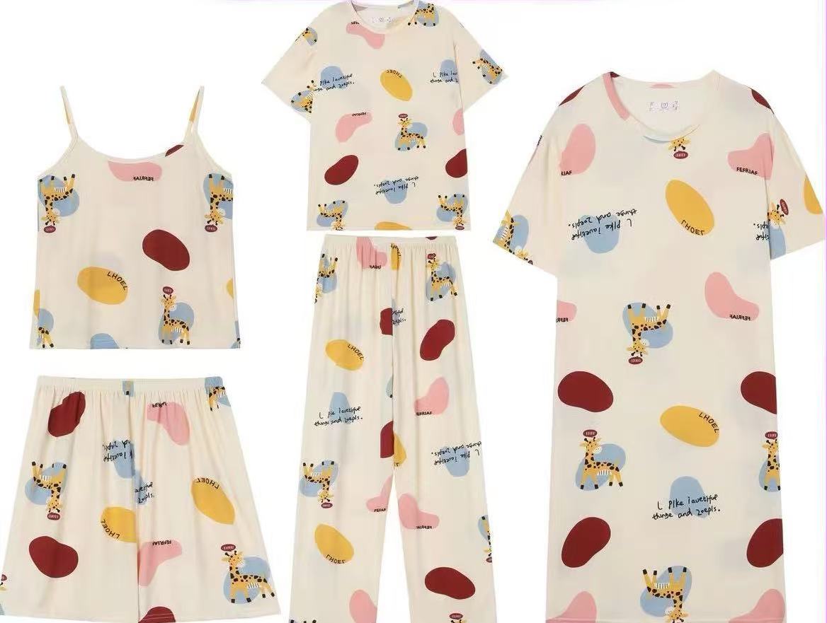 5 - Piece Cotton Cartoon Pyjamas Set for Women | Fun and Comfortable Loungewear - Cynette LivingLoungewears & Pyjamas