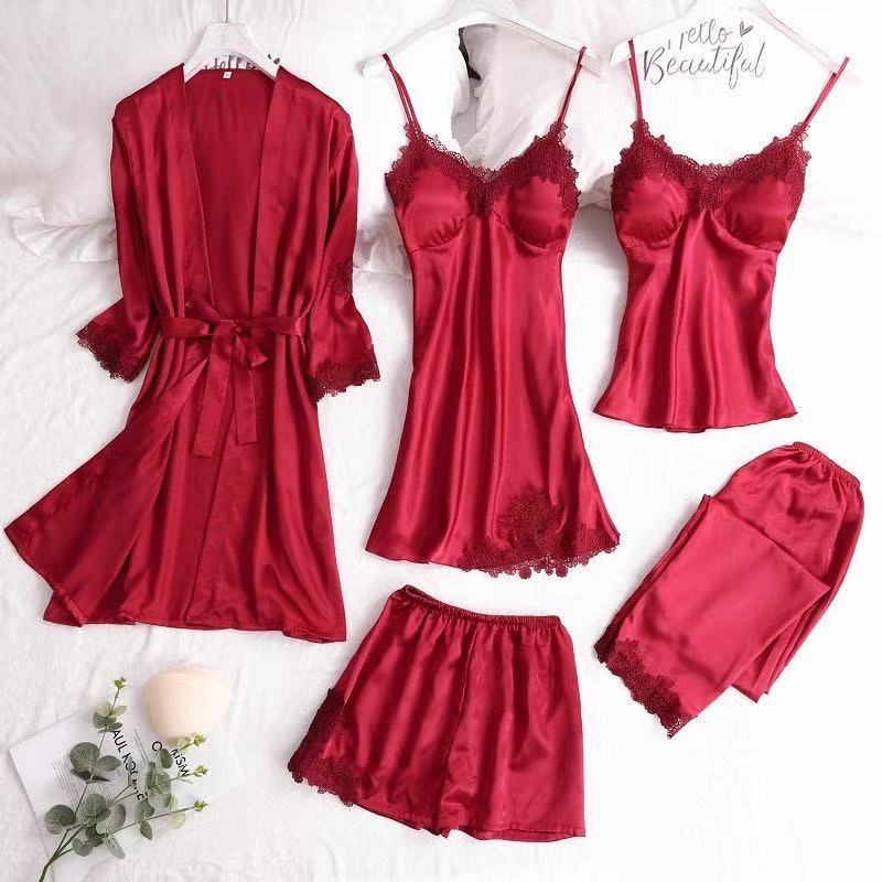 5 - Piece Silk Pyjamas Set for Women | Luxury Sleepwear with Bathrobe - Cynette LivingLoungewears & Pyjamas