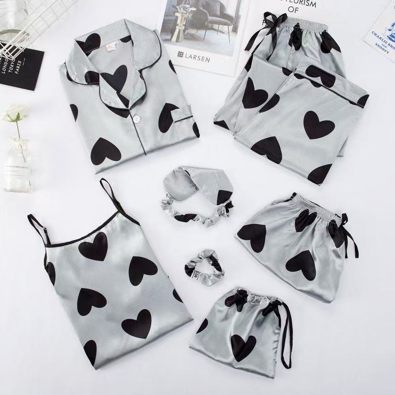 7 - Piece Silk Pyjamas Set for Women | Luxury 7 - Color Combo Sleepwear - Cynette LivingLoungewears