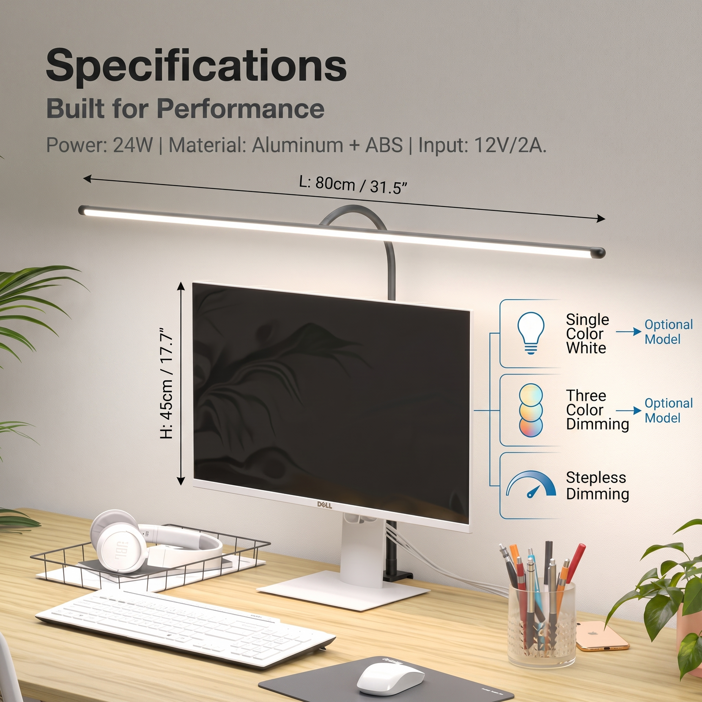 LED Desk Lamp with Adjustable Brightness | Modern Reading and Study Light