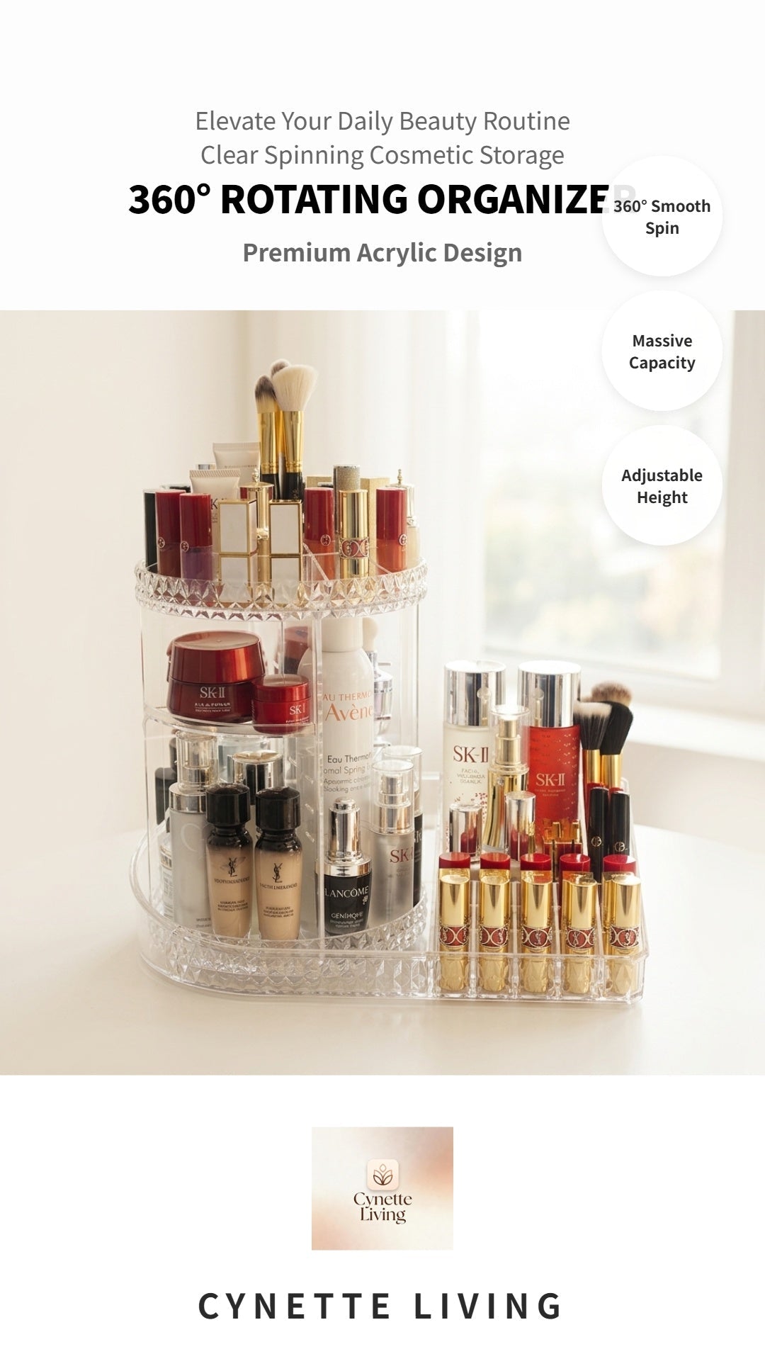 360° Rotating Acrylic Makeup Organizer for Vanity | Clear Cosmetic Storage Holder - Cynette LivingBeauty Kits