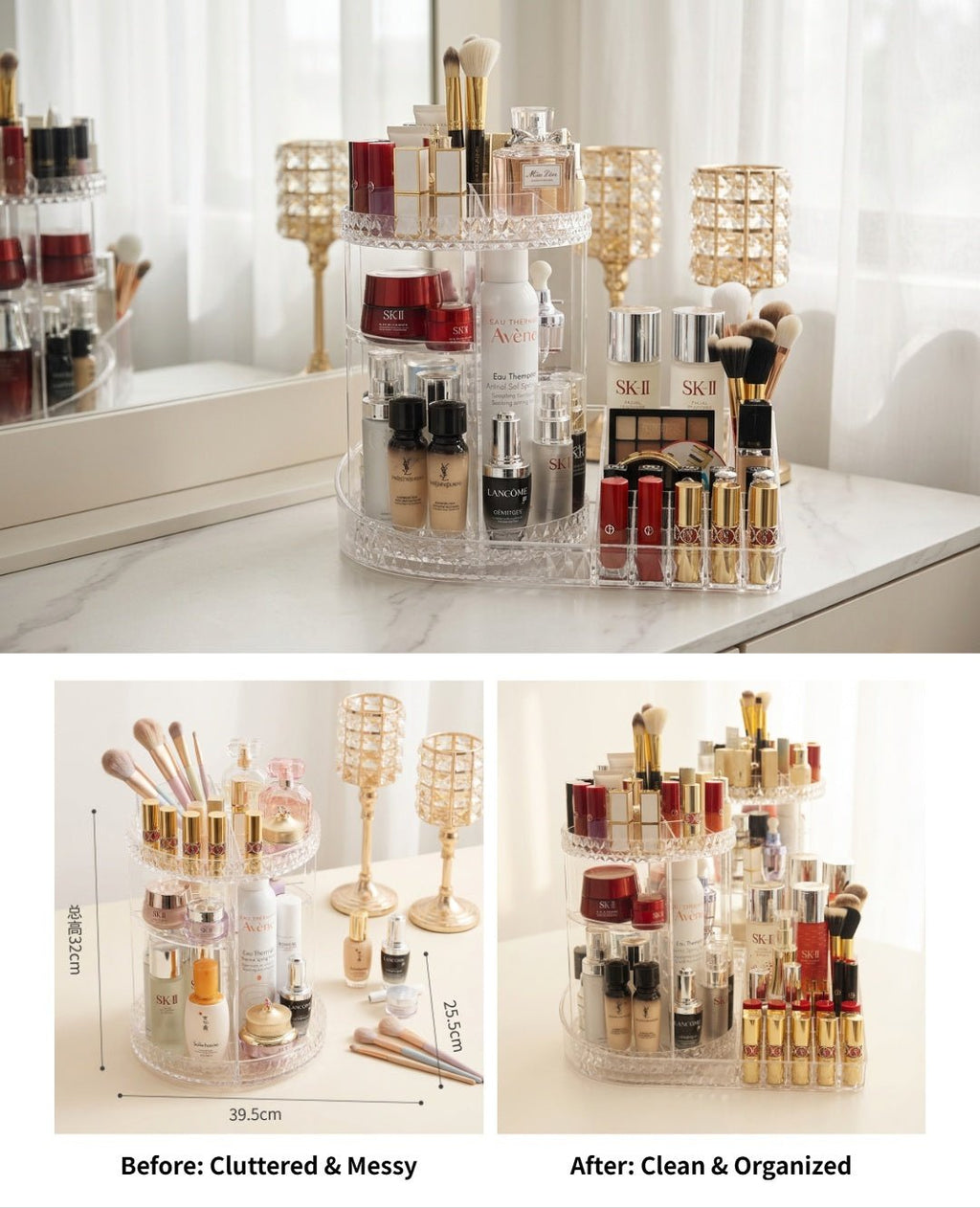 360° Rotating Acrylic Makeup Organizer for Vanity | Clear Cosmetic Storage Holder - Cynette LivingBeauty Kits