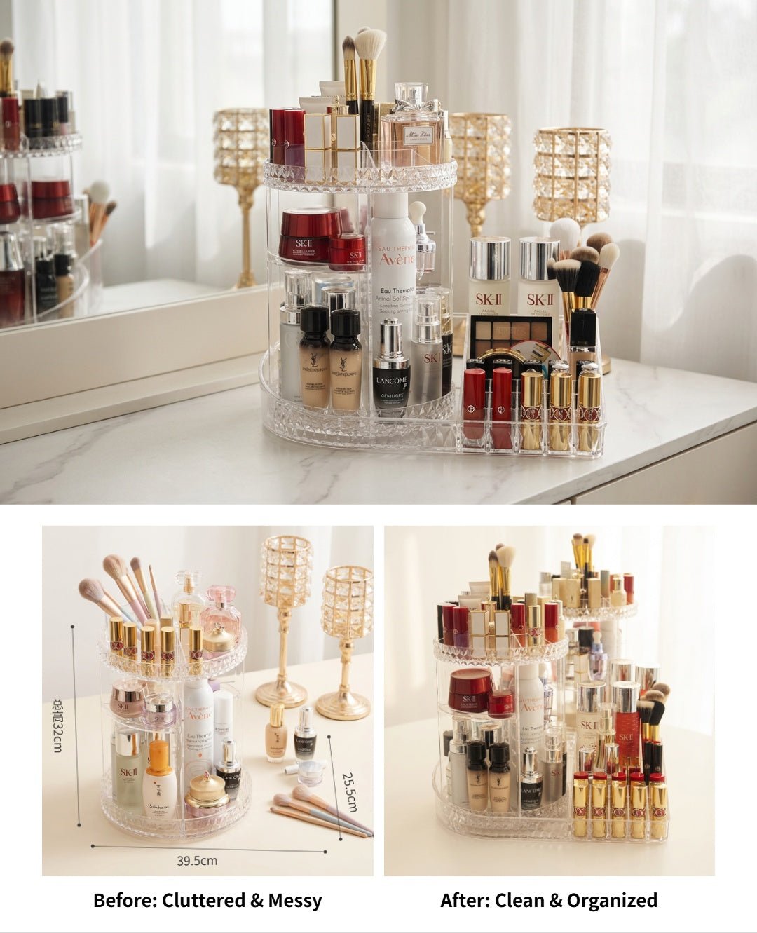 360° Rotating Acrylic Makeup Organizer for Vanity | Clear Cosmetic Storage Holder - Cynette LivingBeauty Kits