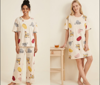 4-Piece Cotton Cartoon Pyjama Set for Women | Cute Soft Loungewear and Sleepwear - Cynette LivingLoungewears & Pyjamas