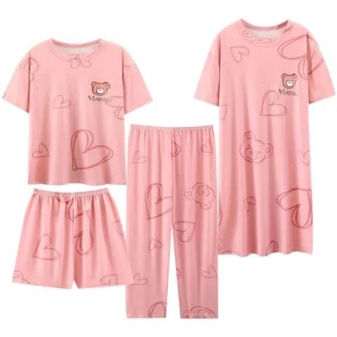 4-Piece Cotton Cartoon Pyjama Set for Women | Cute Soft Loungewear and Sleepwear - Cynette LivingLoungewears & Pyjamas