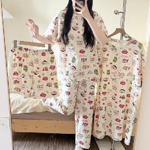 4-Piece Cotton Cartoon Pyjama Set for Women | Cute Soft Loungewear and Sleepwear - Cynette LivingLoungewears & Pyjamas