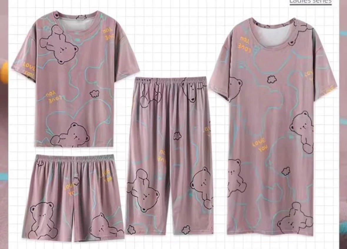 4-Piece Cotton Cartoon Pyjama Set for Women | Cute Soft Loungewear and Sleepwear - Cynette LivingLoungewears & Pyjamas