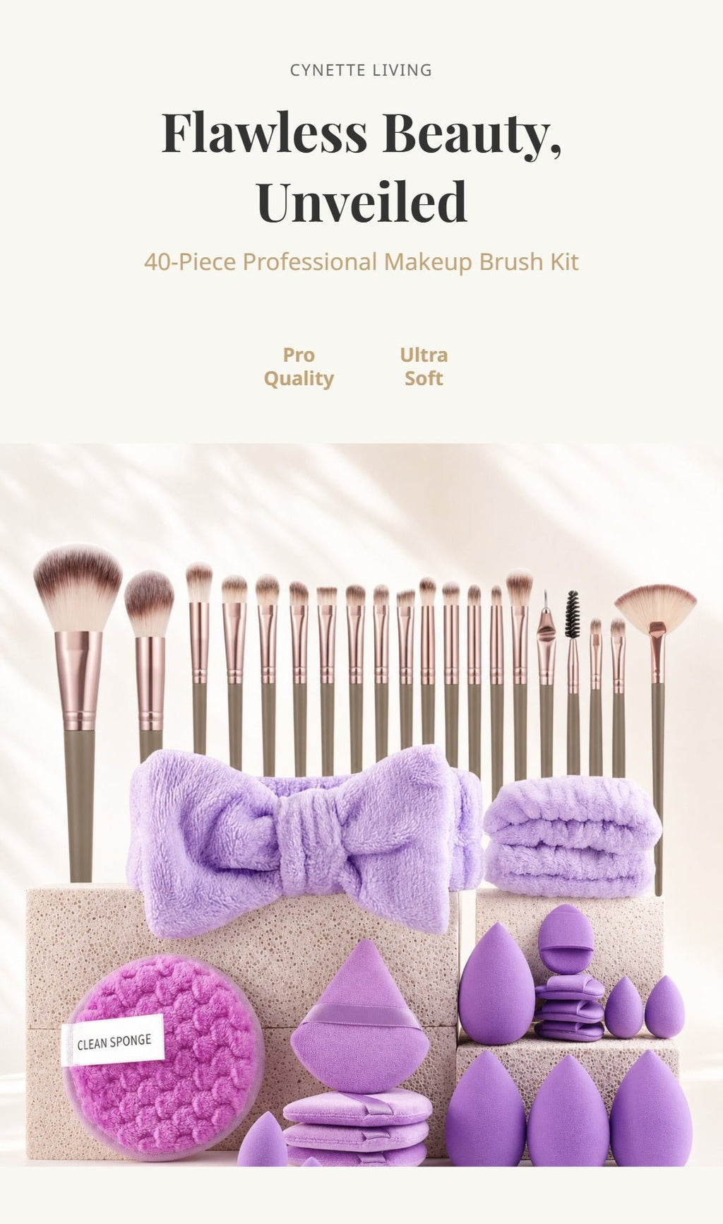 40-Piece Beauty Makeup Kit | Makeup Brushes and Cosmetic Tools Set - Cynette LivingBeauty Kits