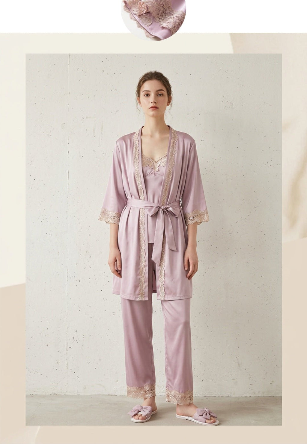 5-Piece Silk Pyjama Set for Women with Bathrobe | Soft Satin Sleepwear Loungewear Set - Cynette LivingLoungewears & Pyjamas