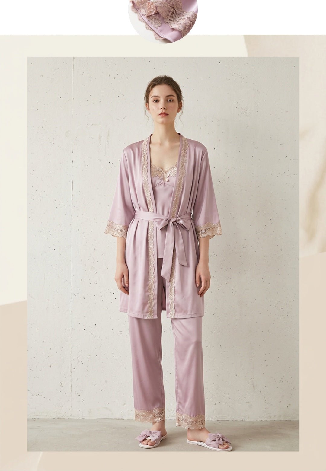 5-Piece Silk Pyjama Set for Women with Bathrobe | Soft Satin Sleepwear Loungewear Set - Cynette LivingLoungewears & Pyjamas