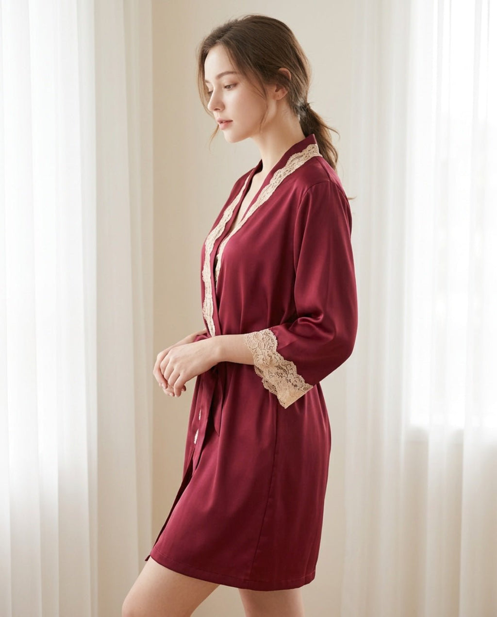 5-Piece Silk Pyjama Set for Women with Bathrobe | Soft Satin Sleepwear Loungewear Set - Cynette LivingLoungewears & Pyjamas