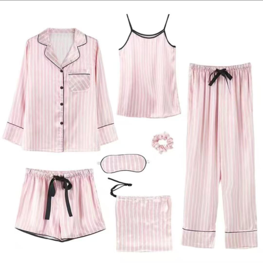 7-Piece Silk Pyjama Set for Women | Satin Sleepwear with Eye Mask and Storage Bag - Cynette LivingLoungewears & Pyjamas