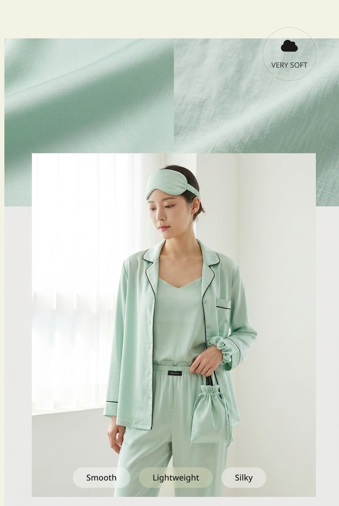 7-Piece Silk Pyjama Set for Women | Satin Sleepwear with Eye Mask and Storage Bag - Cynette LivingLoungewears & Pyjamas