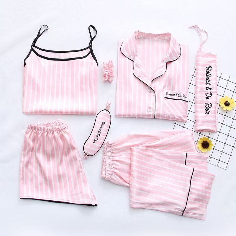 7-Piece Silk Pyjama Set for Women | Satin Sleepwear with Eye Mask and Storage Bag - Cynette LivingLoungewears & Pyjamas