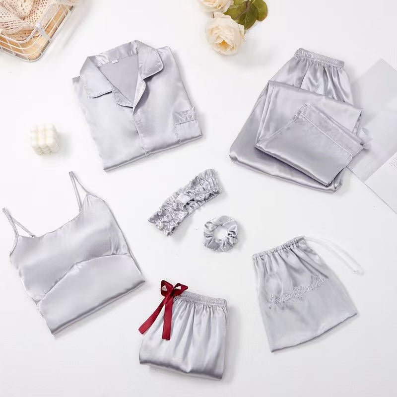 7-Piece Silk Pyjama Set for Women | Satin Sleepwear with Eye Mask and Storage Bag - Cynette LivingLoungewears & Pyjamas