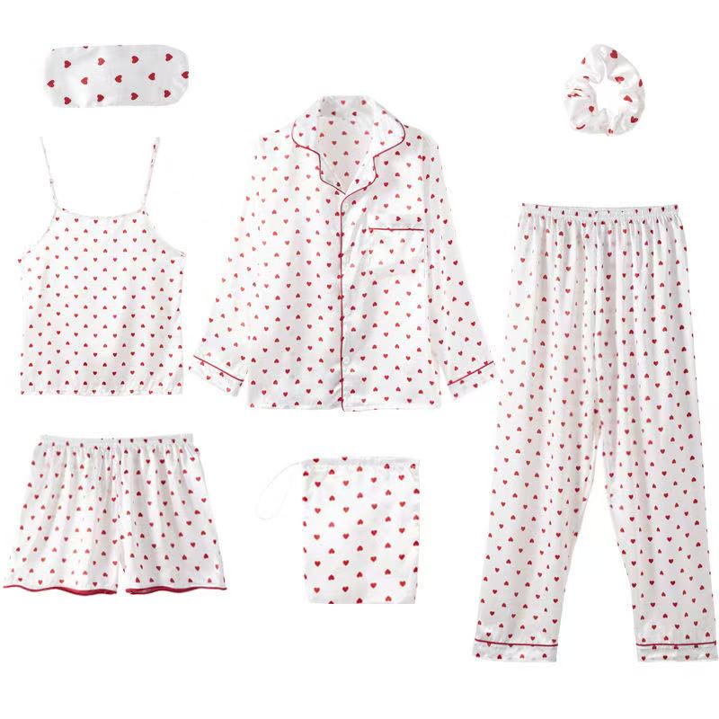 7 - Piece Silk Pyjamas Set for Women | Luxury 7 - Color Combo Sleepwear - Cynette LivingLoungewears