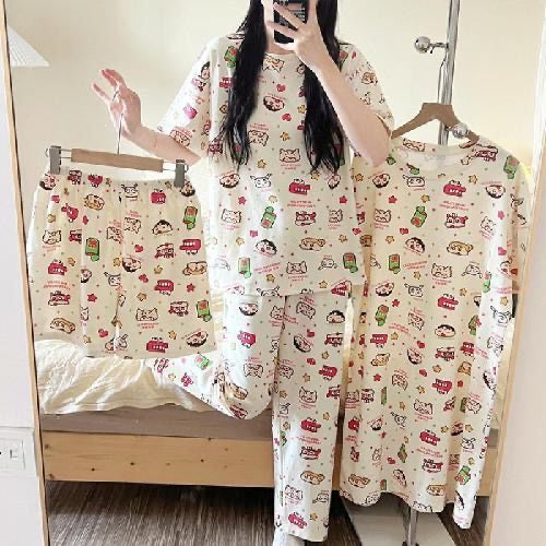4-Piece Cotton Cartoon Pyjama Set for Women | Cute Soft Loungewear and Sleepwear