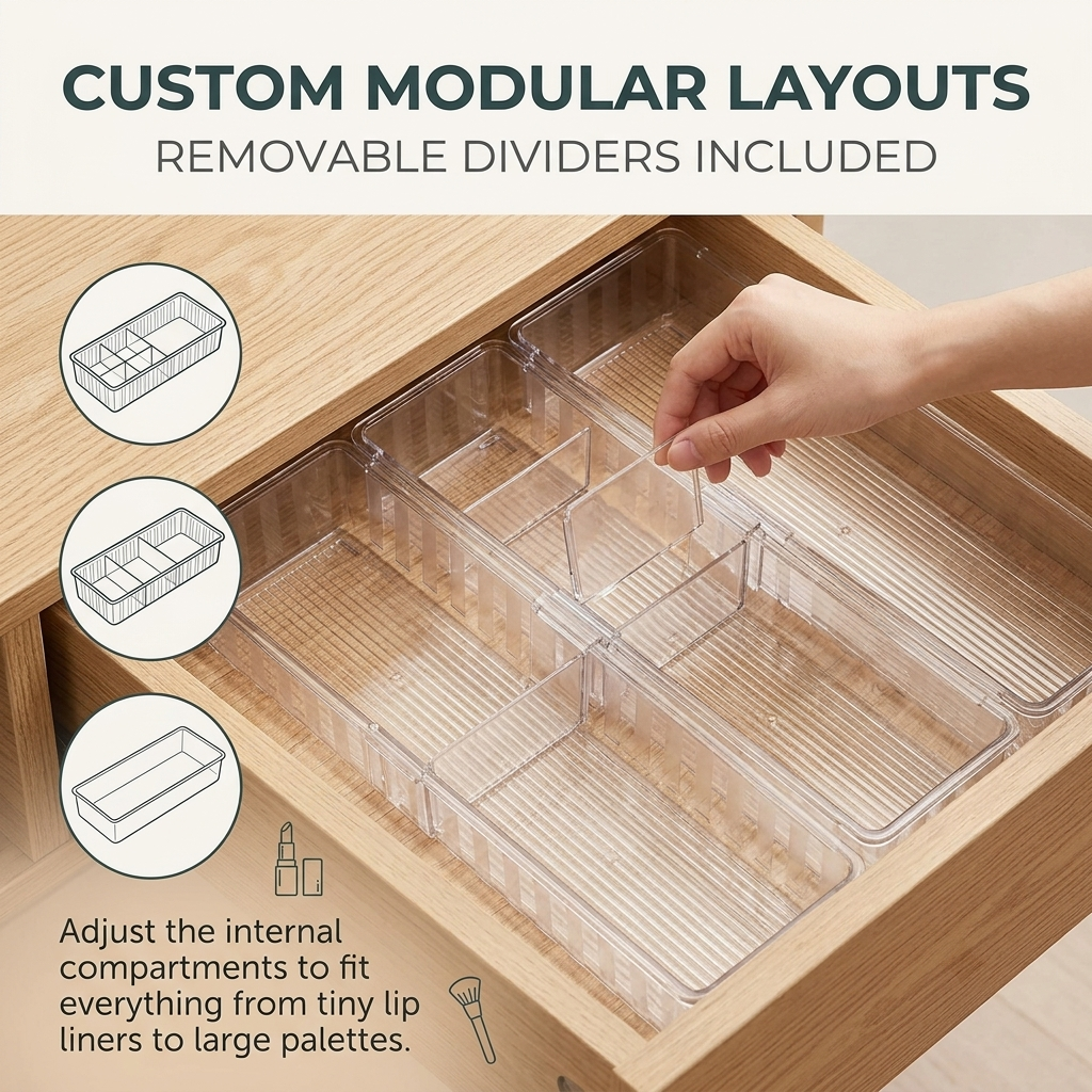 Drawer Organizer Trays | Multipurpose Storage Dividers for Makeup and Accessories