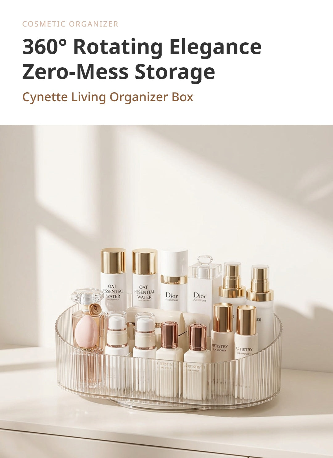 Rotating Cosmetic Organizer Box with Lid | Dustproof Makeup Storage Container