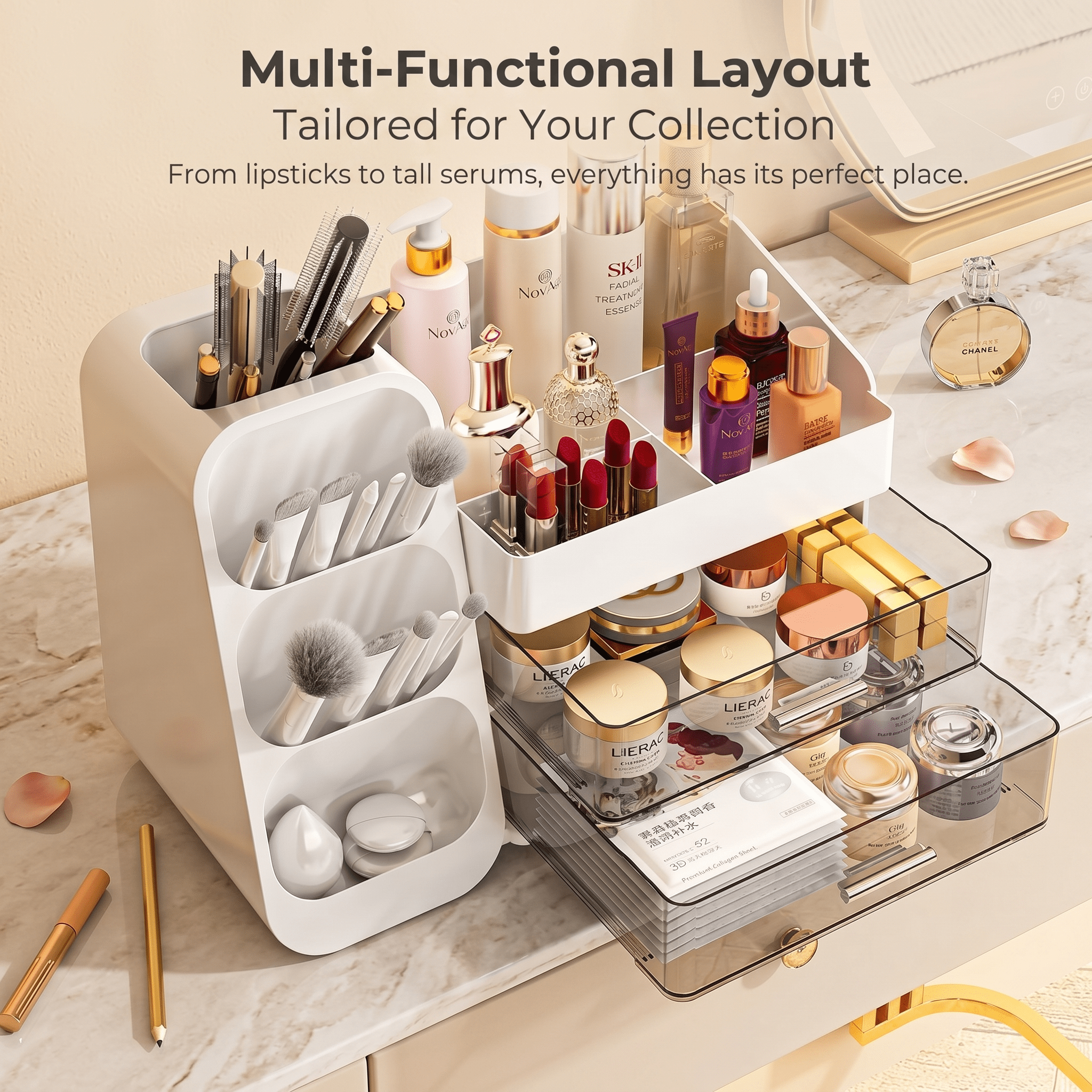 Countertop Skincare Organizer | Acrylic Makeup Storage for Vanity - Cynette LivingBeauty Kits