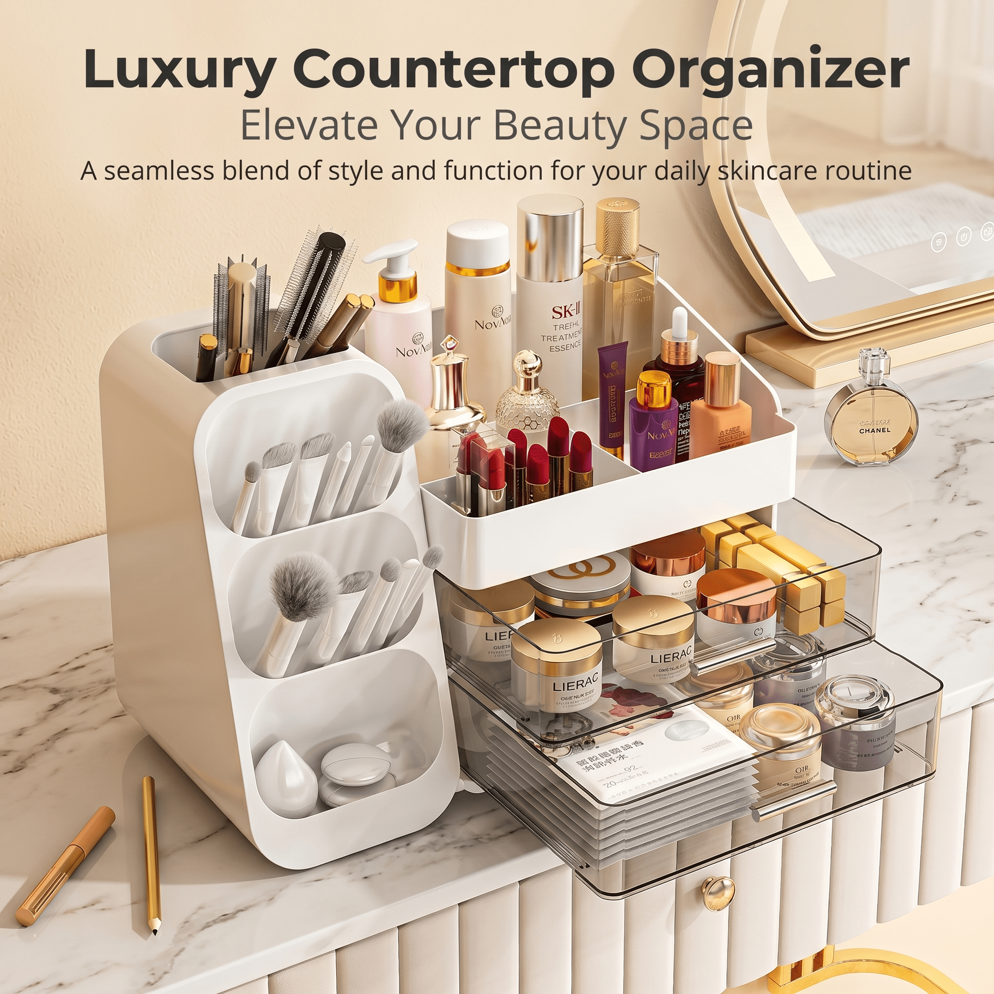 Countertop Skincare Organizer | Acrylic Makeup Storage for Vanity - Cynette LivingBeauty Kits