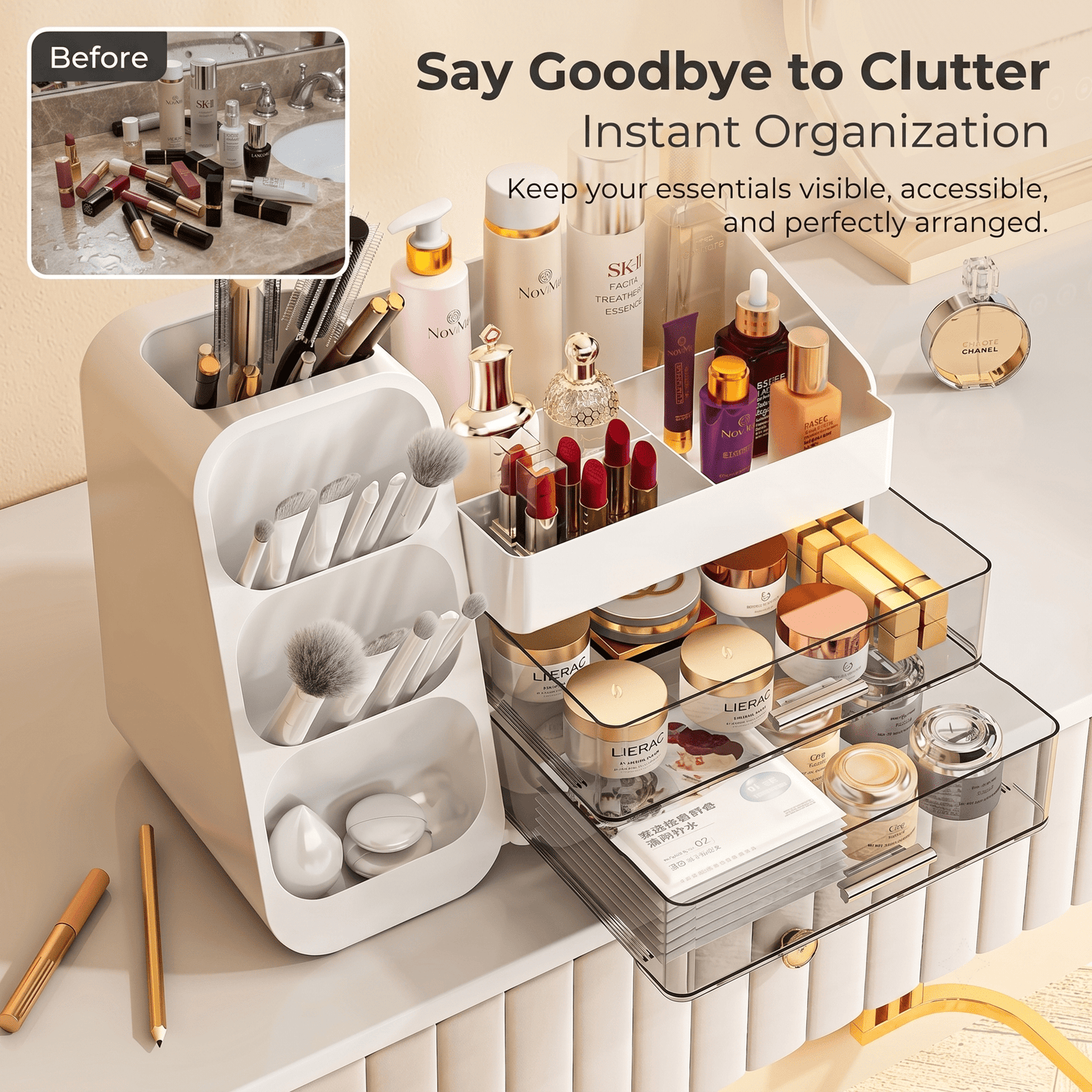 Countertop Skincare Organizer | Acrylic Makeup Storage for Vanity - Cynette LivingBeauty Kits