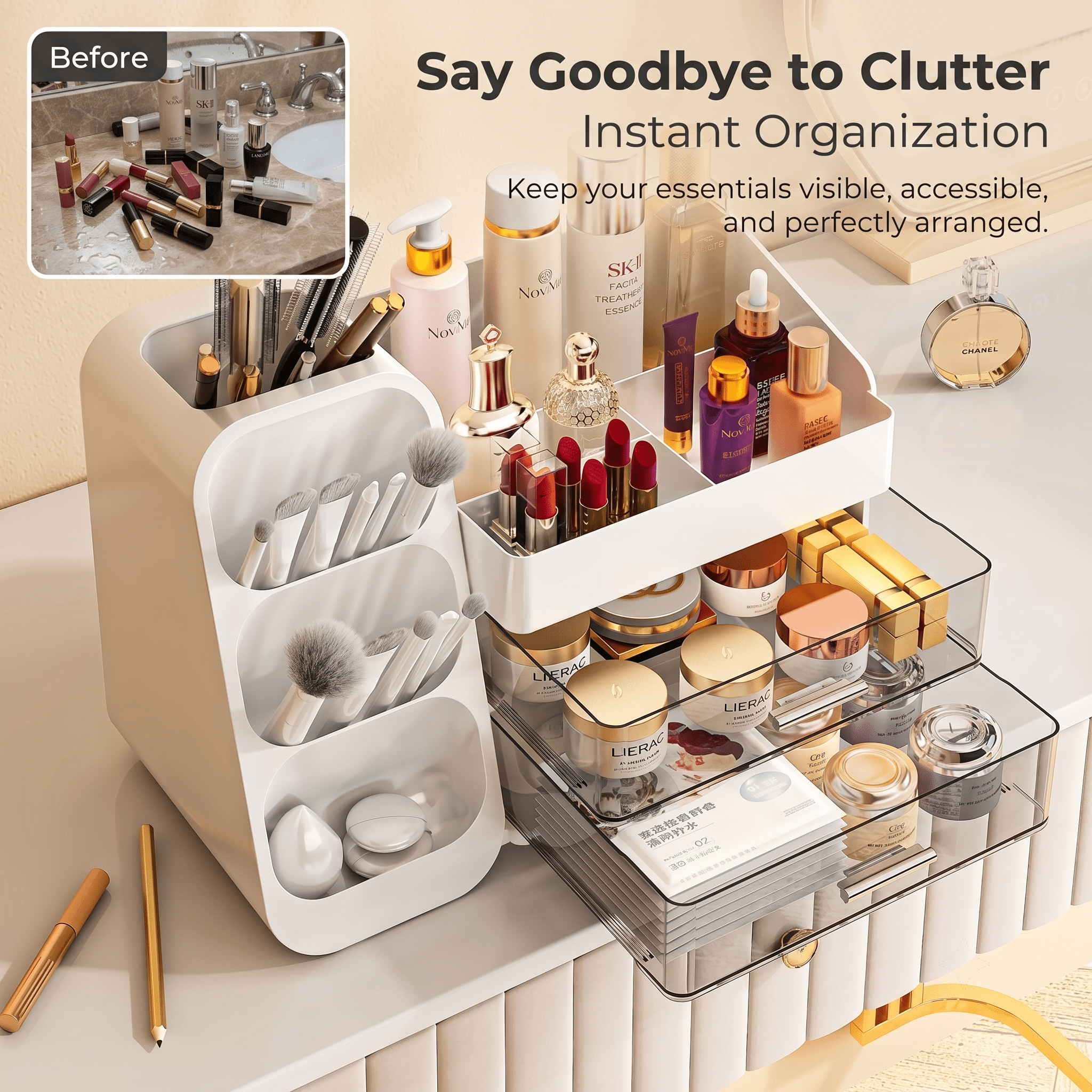 Countertop Skincare Organizer | Acrylic Makeup Storage for Vanity - Cynette LivingBeauty Kits