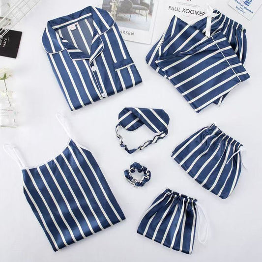 7-Piece Silk Pyjama Set for Women | Satin Sleepwear with Eye Mask and Storage Bag