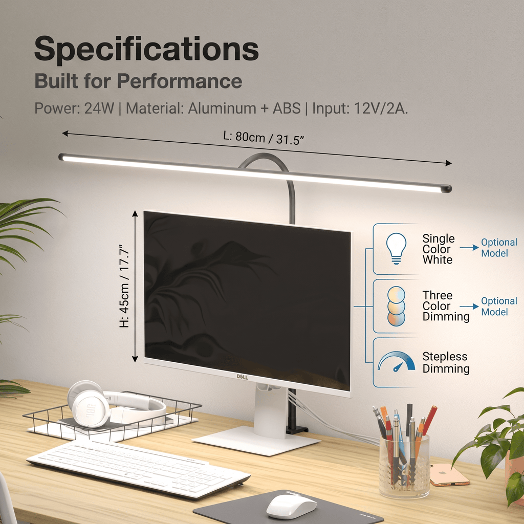LED Desk Lamp with Adjustable Brightness | Modern Reading and Study Light - Cynette LivingOffice Accessories