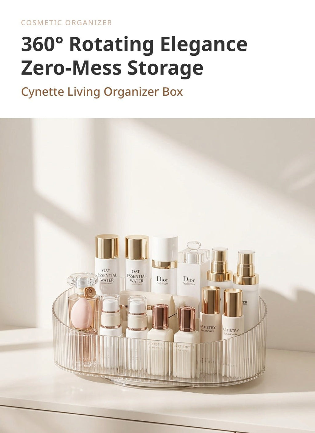 Rotating Cosmetic Organizer Box with Lid | Dustproof Makeup Storage Container - Cynette LivingStorage Organization