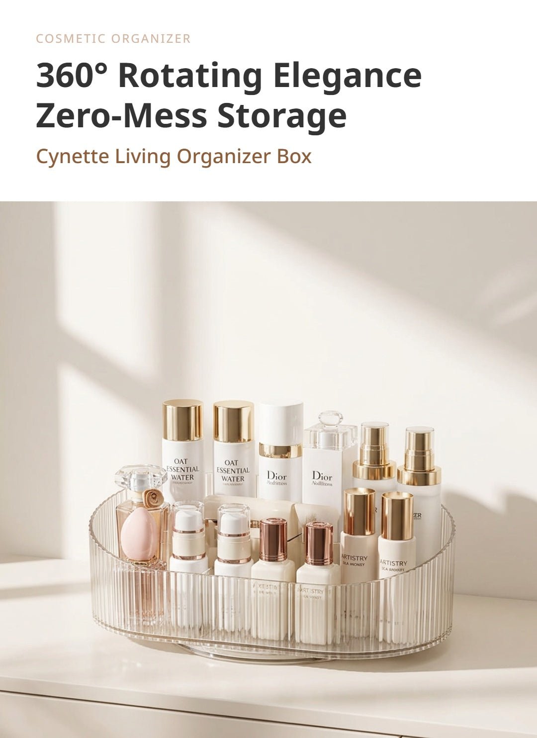 Rotating Cosmetic Organizer Box with Lid | Dustproof Makeup Storage Container - Cynette LivingStorage Organization