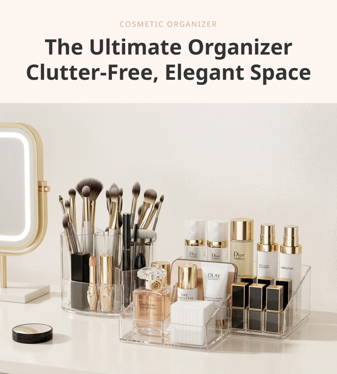 Rotating Cosmetic Organizer Box with Lid | Dustproof Makeup Storage Container - Cynette LivingStorage Organization