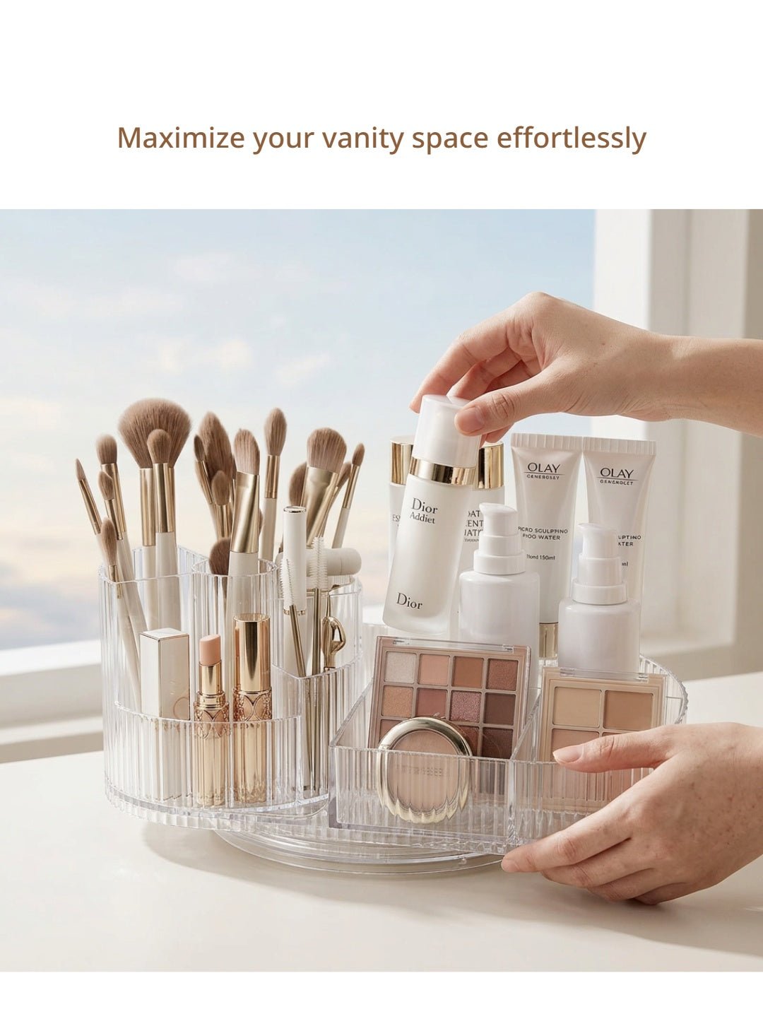 Rotating Cosmetic Organizer Box with Lid | Dustproof Makeup Storage Container - Cynette LivingStorage Organization