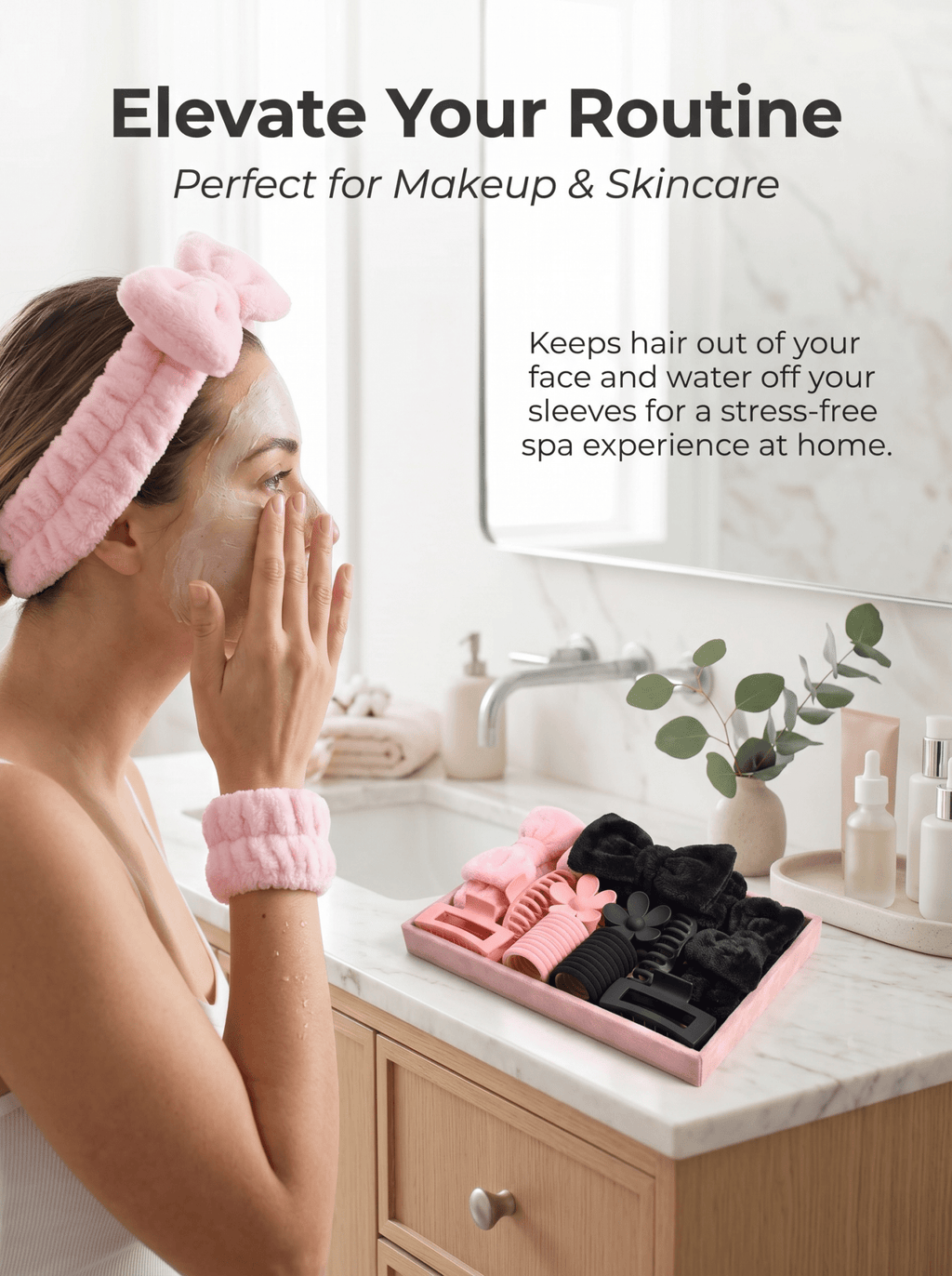 Spa Headband and Wristband Set for Skincare | Soft Facial Cleansing Accessories - Cynette LivingBeauty Kits