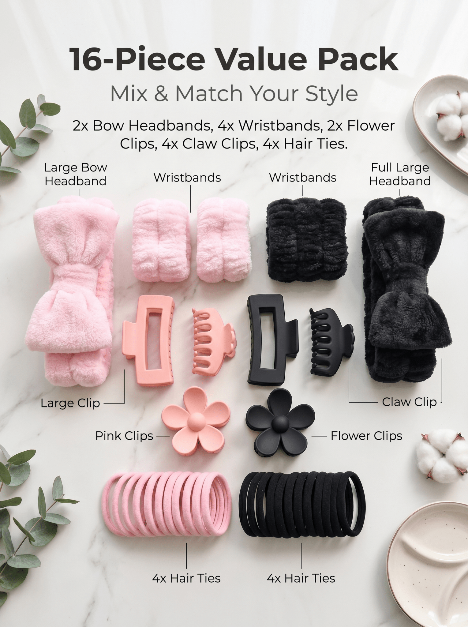 Spa Headband and Wristband Set for Skincare | Soft Facial Cleansing Accessories - Cynette LivingBeauty Kits