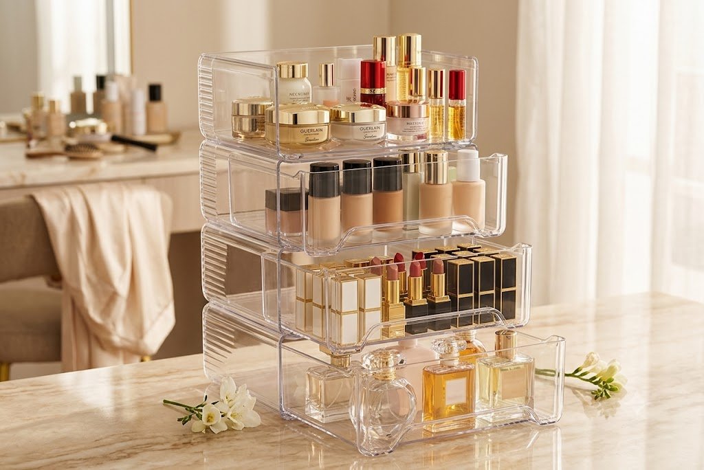 Stackable Acrylic Cosmetic Storage Boxes | Clear Makeup Drawer Organizer - Cynette LivingBeauty Kits