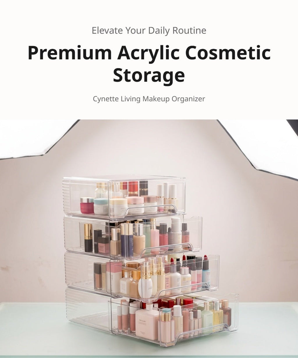 Stackable Acrylic Cosmetic Storage Boxes | Clear Makeup Drawer Organizer - Cynette LivingBeauty Kits
