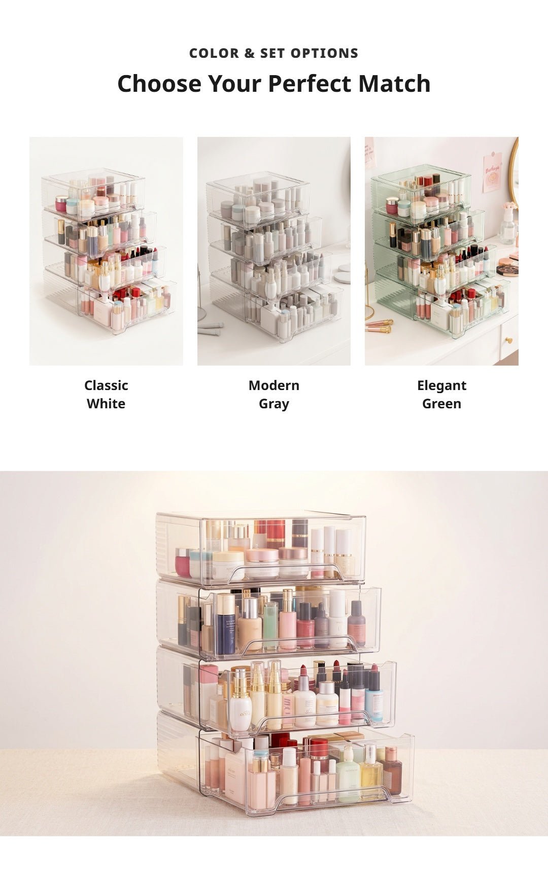 Stackable Acrylic Cosmetic Storage Boxes | Clear Makeup Drawer Organizer - Cynette LivingBeauty Kits