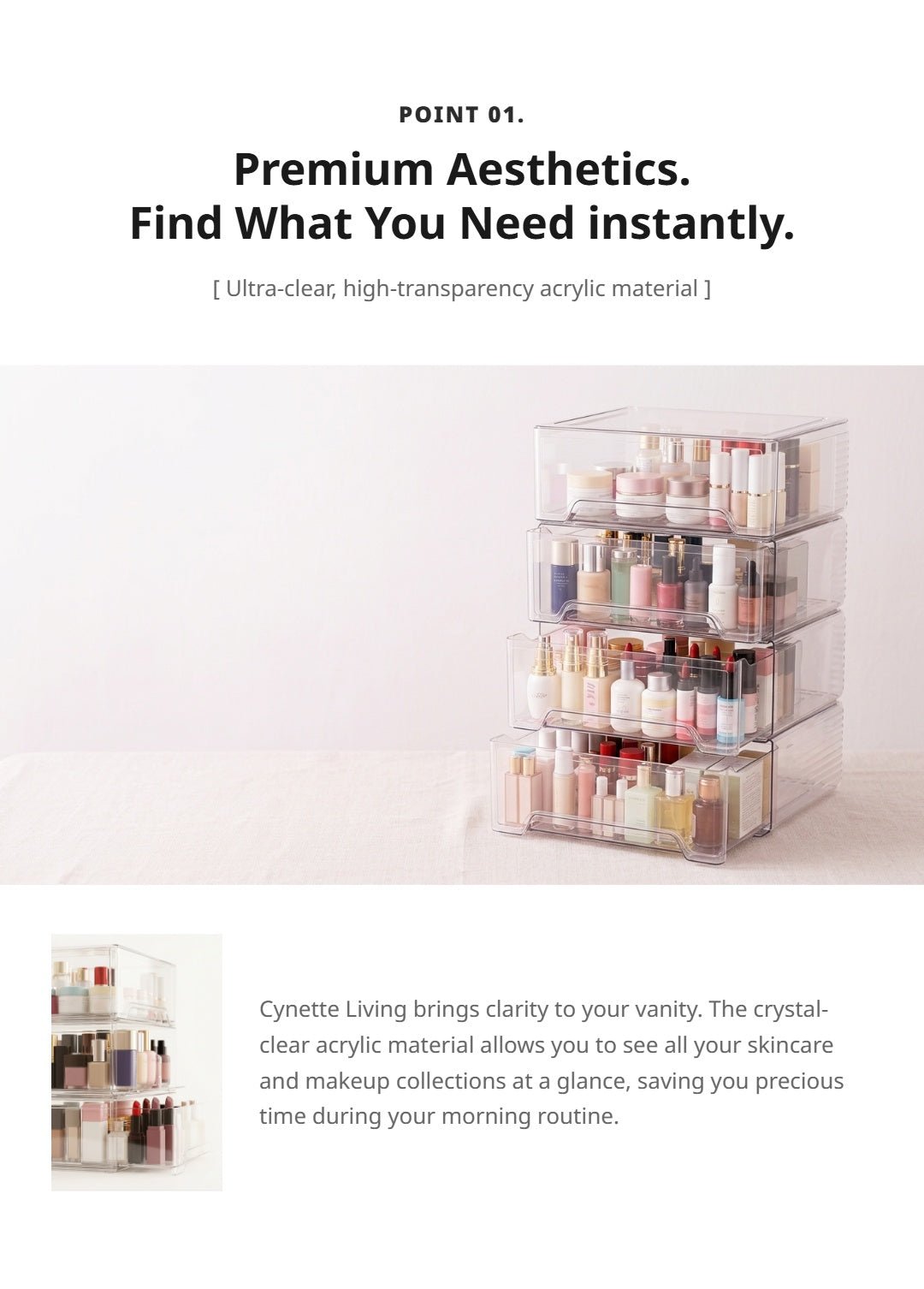 Stackable Acrylic Cosmetic Storage Boxes | Clear Makeup Drawer Organizer - Cynette LivingBeauty Kits
